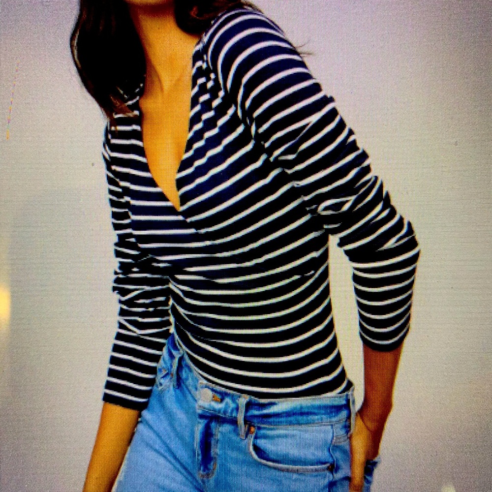 Loft Black and white striped wrap bodysuit